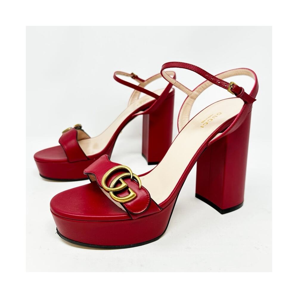 Gucci Marmont GG Platform Sandals Heels Womens Size EU 39.5